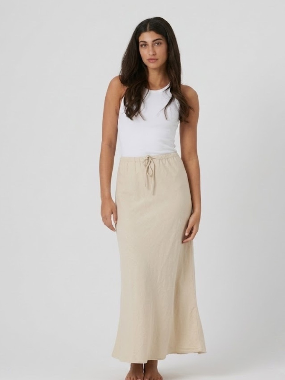 Nordstrom Beige Linen Blend Drawstring Maxi Skirt, Small